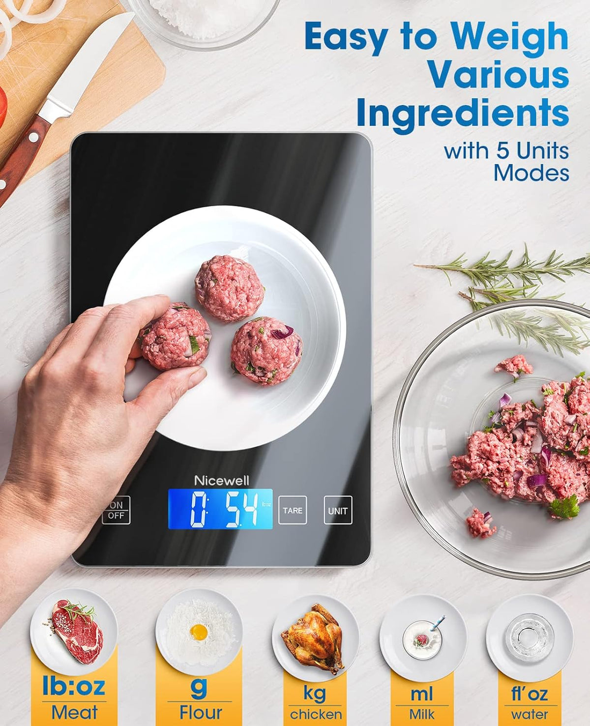 Nicewell Food Scale Digital Weight Grams and oz, 22lb Kitchen Scale fo ...