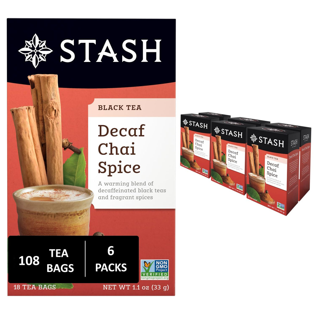 Stash Tea Decaf Chai Spice Black Tea - Decaf, Non-GMO Project Verified ...
