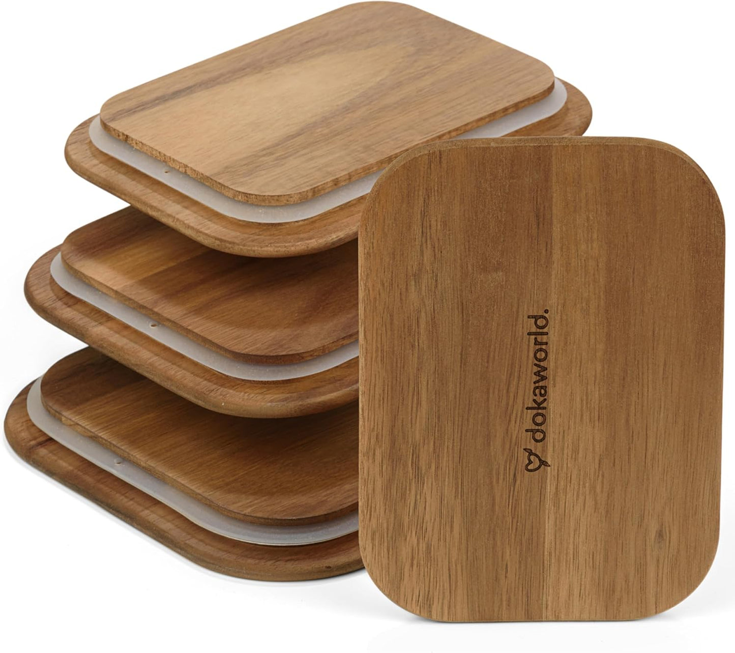 Natural Acacia Lids Set for Food Storage Glass Containers (4pcs) - Lids are compatible with all Glass Food Storage Containers Sets